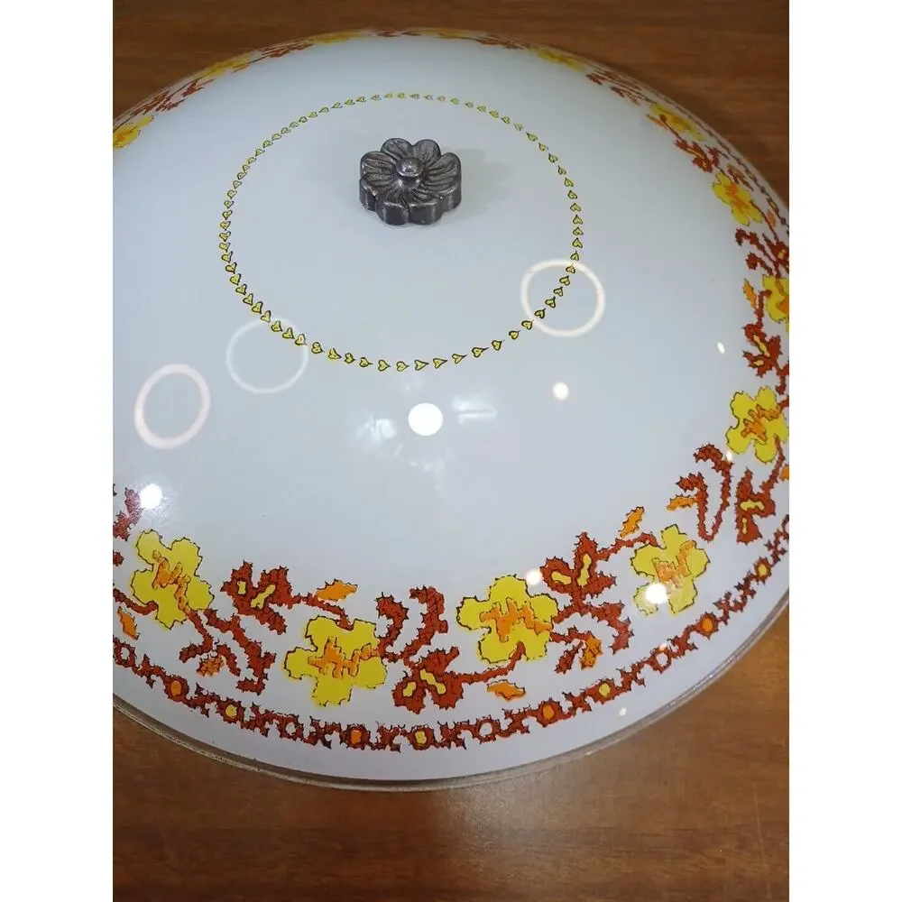 15 Inch Vintage Ceiling Light Fixture Glass And Finial Excellent Condition